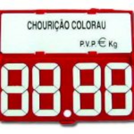 Imagem de Preçário com fundo Vermelho Números a Branco Com Etiqueta impressa a Preto