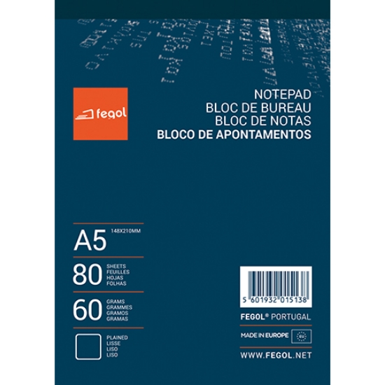 Imagem de BLOCO APONTAMENTOS A5 FEGOL 80FOLHAS LISO