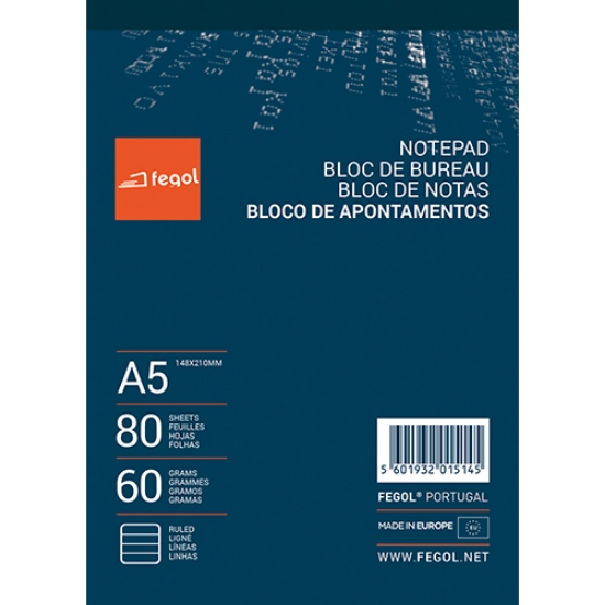 Picture of BLOCO APONTAMENTOS A5 FEGOL 80FOLHAS PAUTADO