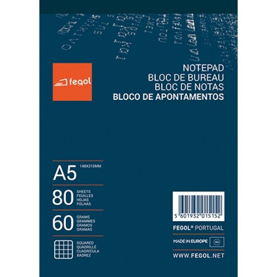 Imagem de BLOCO APONTAMENTOS A5 FEGOL 80FOLHAS XADREZ