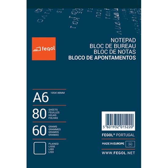 Imagem de BLOCO APONTAMENTOS A6 FEGOL 80FOLHAS LISO