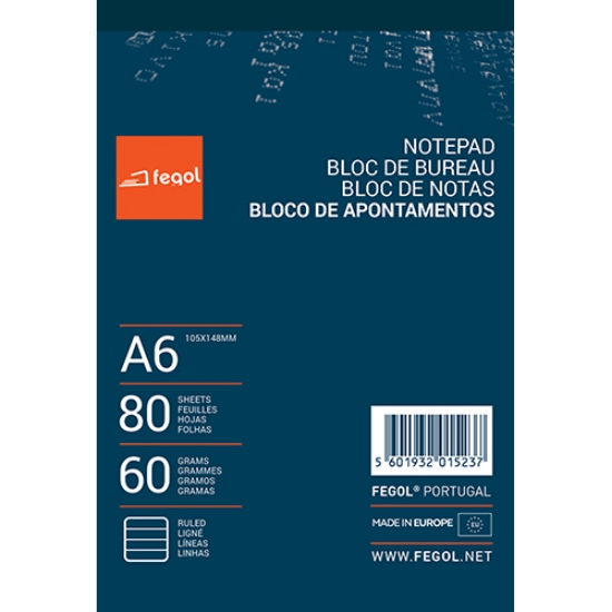 Imagem de BLOCO APONTAMENTOS A6 FEGOL 80FOLHAS PAUTADO