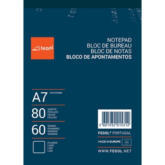 Imagem de BLOCO APONTAMENTOS A7 FEGOL 80FOLHAS LISO