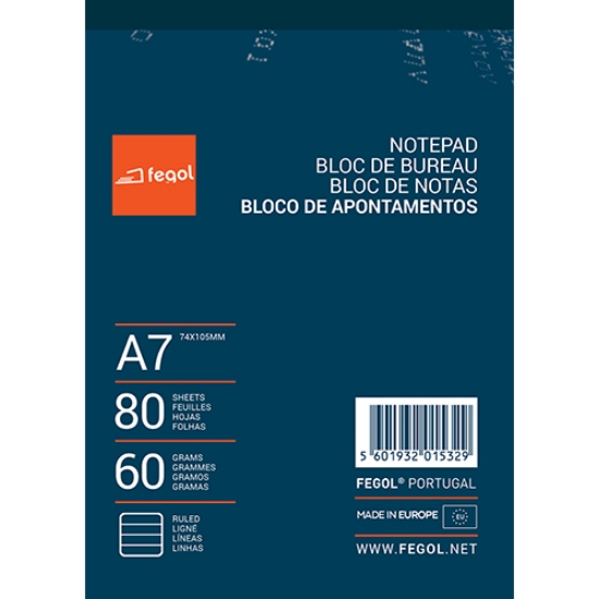Picture of BLOCO APONTAMENTOS A7 FEGOL 80FOLHAS PAUTADO