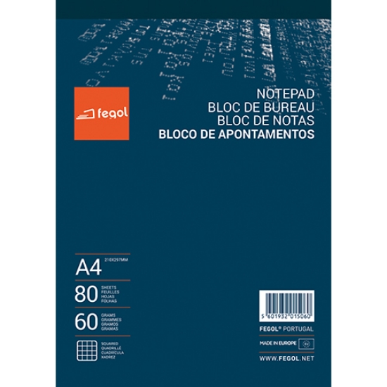 Imagem de BLOCO APONTAMENTOS A4 FEGOL 80FOLHAS XADREZ