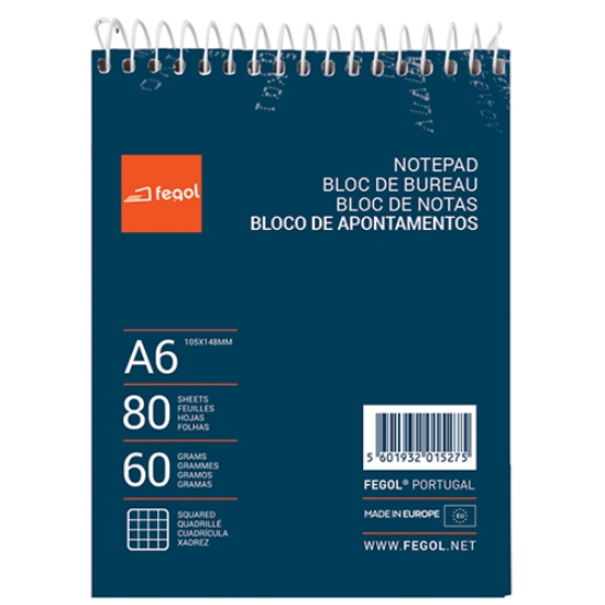 Picture of BLOCO APONTAMENTOS A6 FEGOL ESPIRAL 80FOLHAS XADREZ