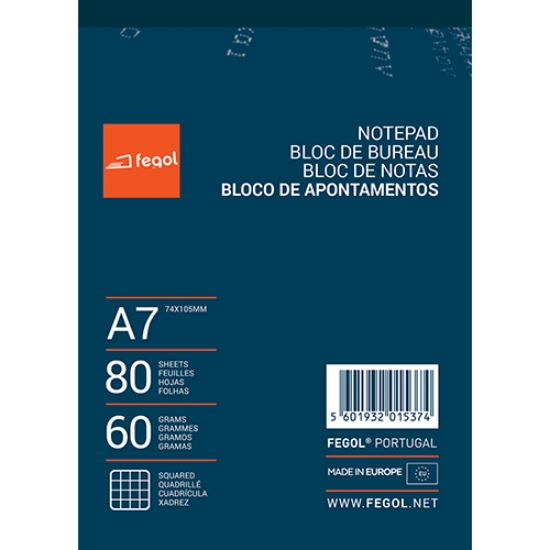Picture of BLOCO APONTAMENTOS A7 FEGOL 80FOLHAS XADREZ