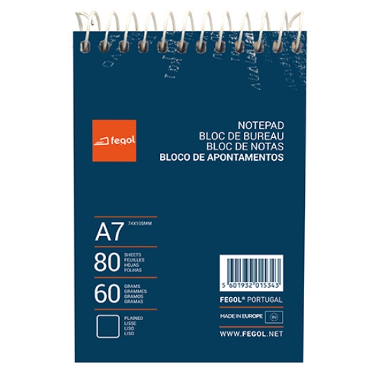 Picture of BLOCO APONTAMENTOS A7 FEGOL ESPIRAL 80FOLHAS LISO