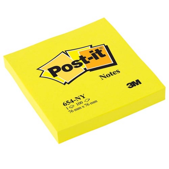 Imagem de BLOCO DE NOTAS ADERENTES POST-IT 76X76 654NY NEON AMARELO 100FOLHAS