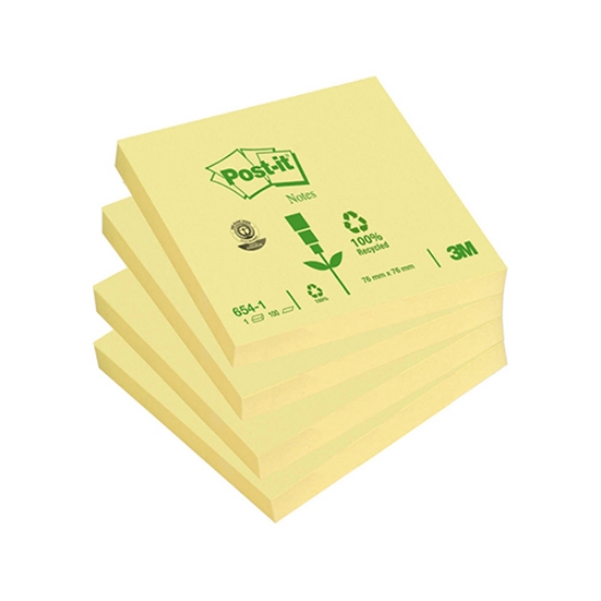 Imagem de BLOCO NOTAS ADERENTES POST-IT 76X76 654-1 RECICLADO AMARELO 100FOLHAS