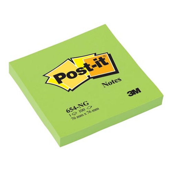 Imagem de BLOCO NOTAS ADERENTES POST-IT 76X76 654-NG VERDE NEON 100FOLHAS