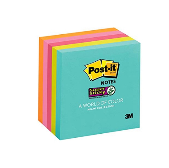 Imagem de PACK 6 BLOCOS NOTAS ADERENTES POST-IT 76X76 MIAMI SUPER STICKY