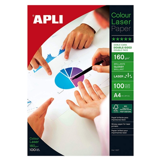 Picture of PAPEL FOTOG. A4 160GR APLI 11817 GLOSS 2F LASER (CX.100F)