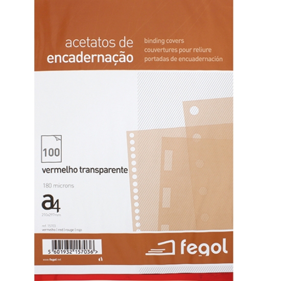 Imagem de ACETATO ENCADER. TRANSP. A4 180MIC FEGOL VERMELHO 15703