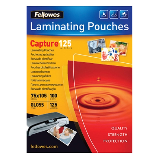 Imagem de CAIXA 100 BOLSAS PLASTIFICAR 75X105MM 125MIC FELLOWES (53069)