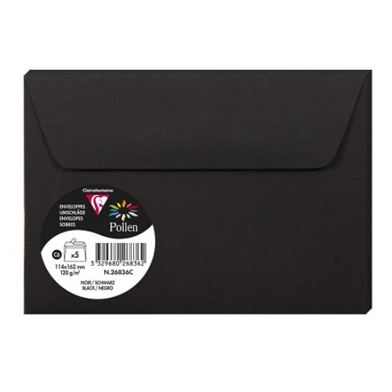 Imagem de BLISTER 5 ENVELOPES C6 114X162MM POLLEN PRETO (26836C)