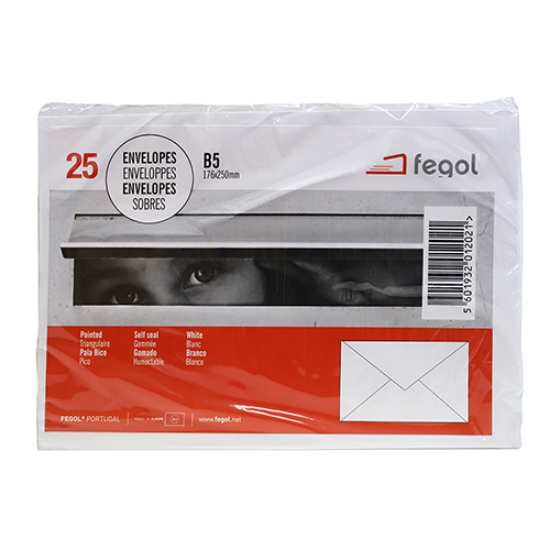 Picture of PACK 25 ENVELOPES B5 176X250MM BRANCOS 90GR PALA BICO FEGOL