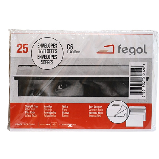 Imagem de PACK 25 ENVELOPES C6 114X162MM BRANCO 90GR ADESIVOS FEGOL