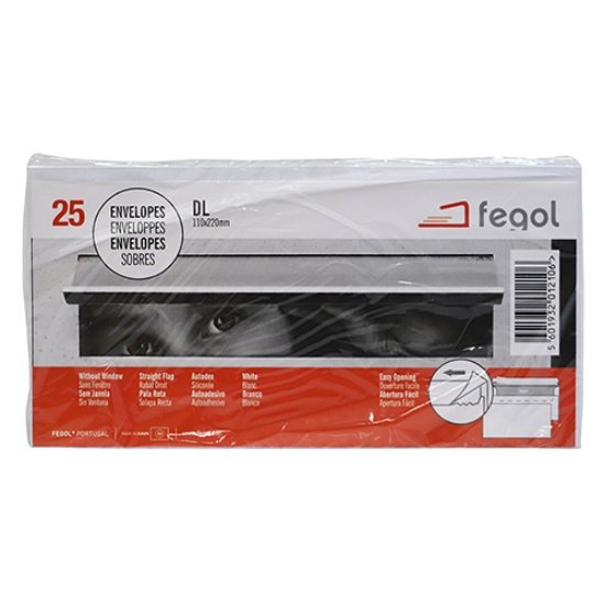 Imagem de PACK 25 ENVELOPES DL 110X220MM SEM JANELA 90GR ADESIVOS FEGOL