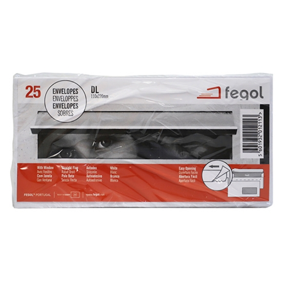 Picture of PACK 25 ENVELOPES FEGOL DL 110X220MM COM JANELA 90GR ADESIVO