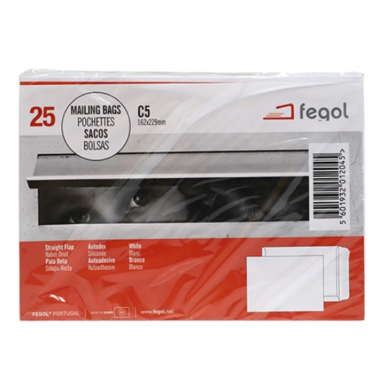 Imagem de PACK 25 SACOS C5 162X229MM BRANCOS 90GR ADESIVOS FEGOL