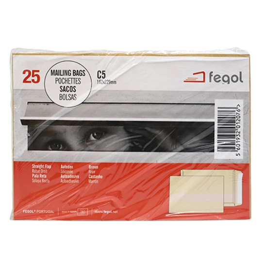 Imagem de PACK 25 SACOS C5 162X229MM KRAFT 90GR ADESIVOS FEGOL