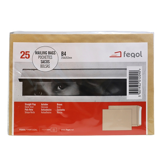 Imagem de PACK 25 SACOS FEGOL B/4 250X353MM KRAFT 90GR ADESIVOS