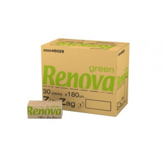 Imagem de TOALHAS DE MÃO 23X25CM ZIG-ZAG RENOVA GREEN (CAIXA 30 MAÇOS = 5400 TOALHAS)