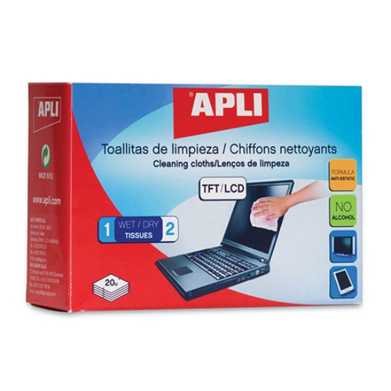 Imagem de TOALHETES LIMPEZA APLI TFT/LCD HUMIDO/SECO 11325 (EMB.20UNI)