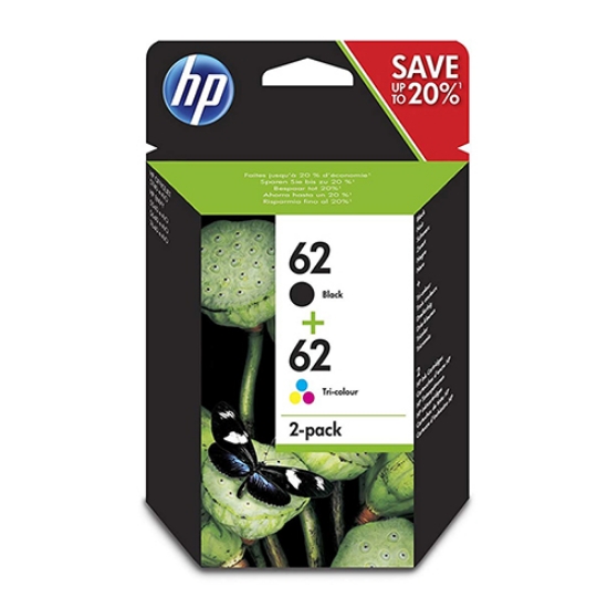 Picture of MULTIPACK TINTEIROS ORIGINAIS HP 62+62 N9J71AE PRETO+CORES