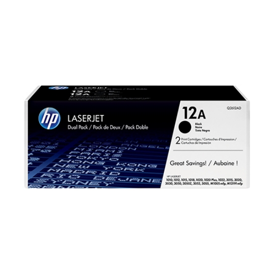 Imagem de PACK DUPLO TONER ORIGINAL HP 12A Q2612AD PRETO 2 X 2000PAG.