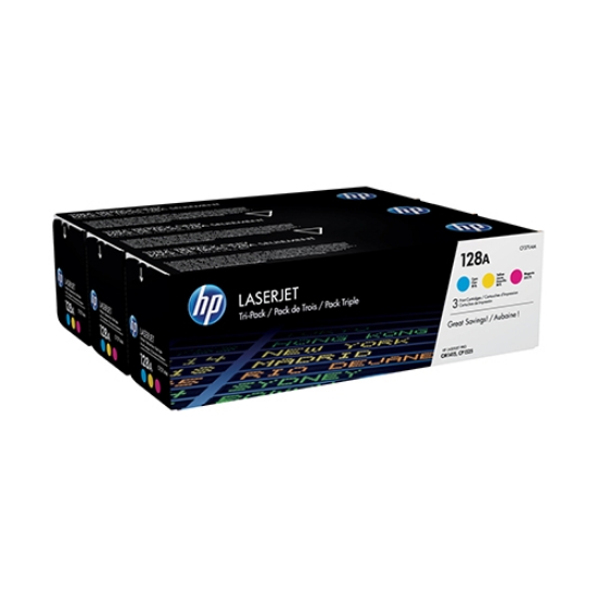 Imagem de PACK TRIPLO TONER ORIGINAL HP 128A CF371AM 3 CORES C/Y/M