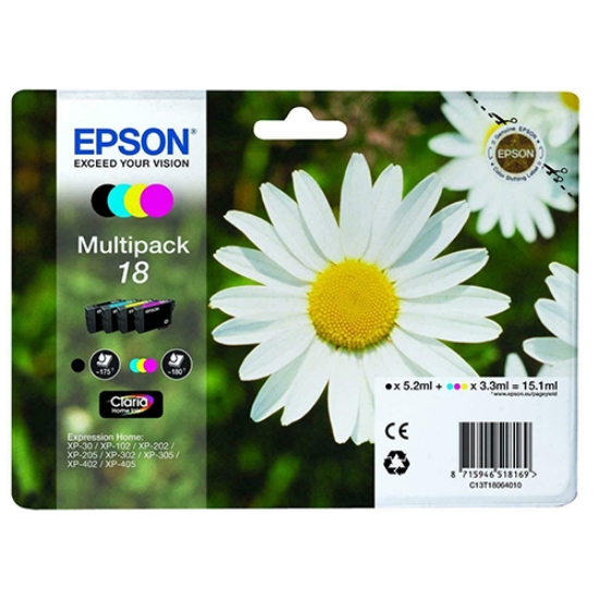 Imagem de TINTEIRO ORIGINAL EPSON 18 MARGARIDA (T1806) PACK C/4 CORES