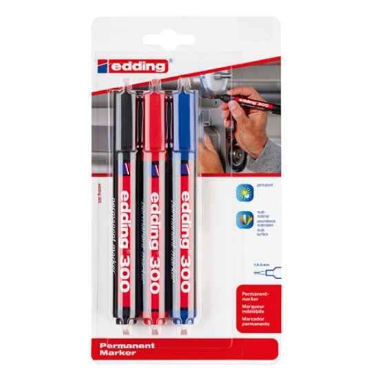 Imagem de BLISTER 3 MARCADORES PERMANENTES EDDING 300