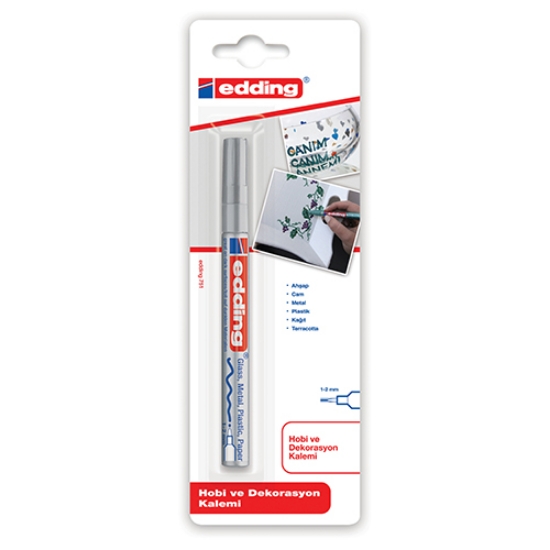 Imagem de BLISTER COM 1 MARCADOR PERMANENTE EDDING 751 PRATEADO 54