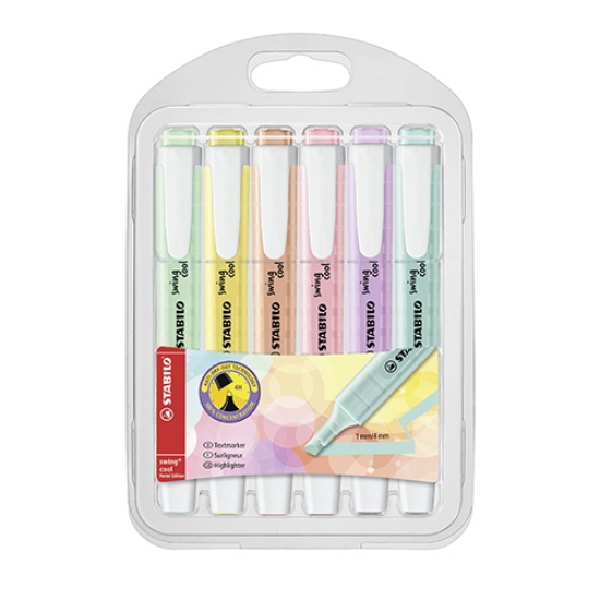 Imagem de BLISTER COM 6 MARCADORES FLUORESCENTES STABILO SWING COOL PASTEL 275/6-08