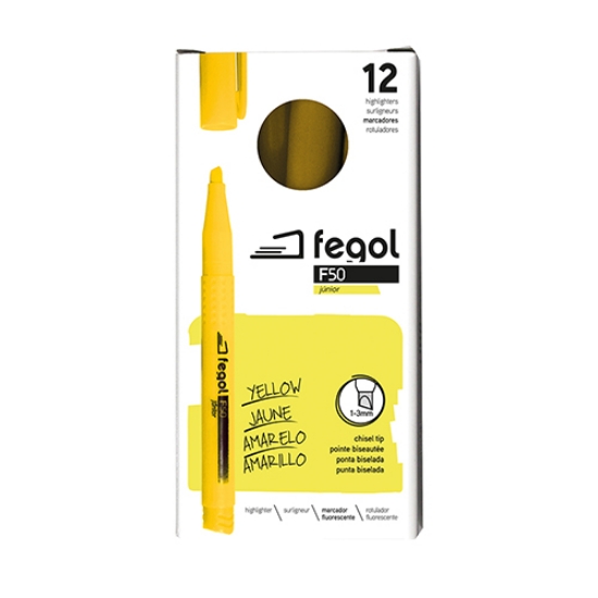 Imagem de CAIXA 12 MARCADORES FLUORESCENTES FEGOL JUNIOR F50 AMARELO