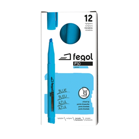 Imagem de CAIXA 12 MARCADORES FLUORESCENTES FEGOL JUNIOR F50 AZUL