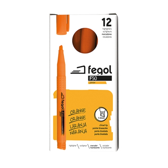 Imagem de CAIXA 12 MARCADORES FLUORESCENTES FEGOL JUNIOR F50 LARANJA