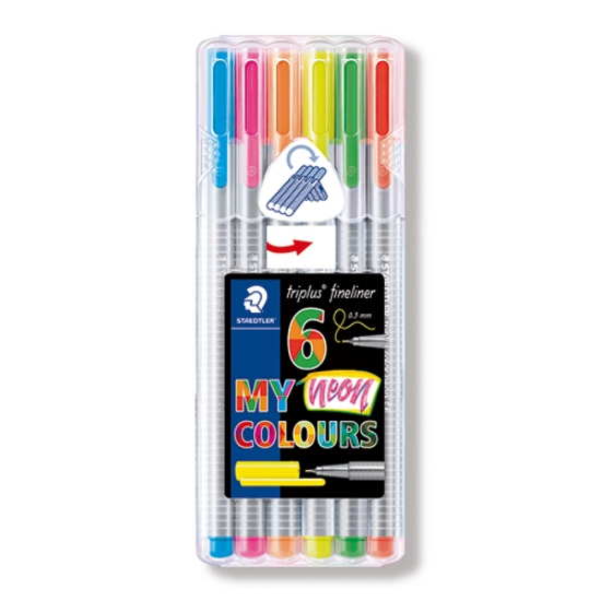 Imagem de CAIXA 6 MARCADORES STAEDTLER TRIPLUS FINELINER 334 SB6CS3 NEON