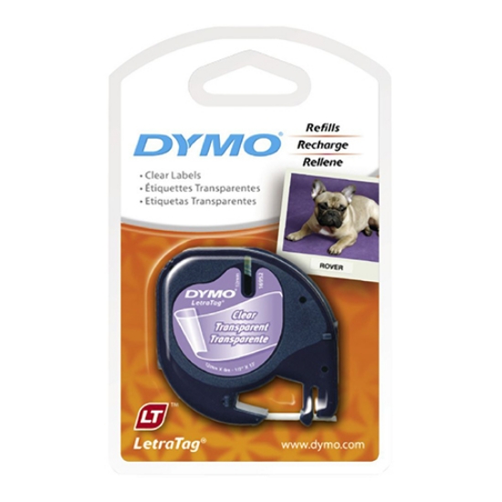 Picture of FITA DYMO LETRATAG 12MMX4MT PRETA/TRANSP. 12267/S0721530
