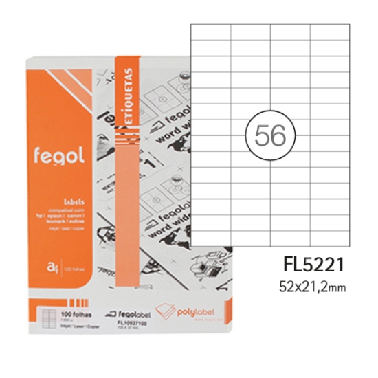 Imagem de ETIQ. FEGOLABEL A4 52X21.2 BRANCA (CX.100F/5600UNI)