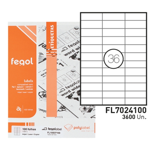 Imagem de ETIQ. FEGOLABEL A4 70X24 BRANCA (CX.100F/3600UNI)