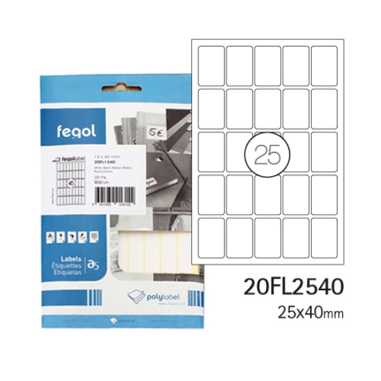 Imagem de ETIQ. FEGOLABEL A5 25X40 BRANCA 20FL2540 (CART.20F/500UDS)
