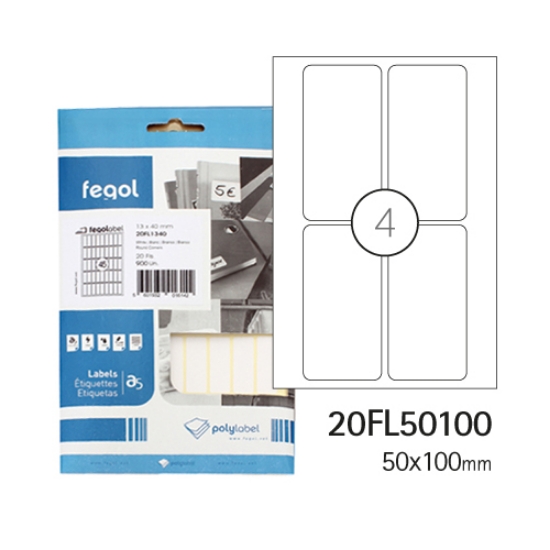 Imagem de ETIQ. FEGOLABEL A5 50X100 BRANCA 20FL50100 (CART.20F/80UNI)