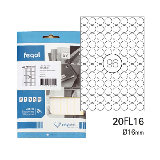 Picture of ETIQ. FEGOLABEL A5 RED.16MM BRANCA 20FL16 (CART.20F/1920UDS)