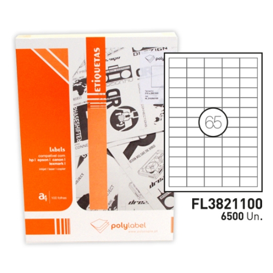 Imagem de ETIQUETAS FEGOLABEL A4 38X21.2MM BRANCAS (CAIXA 100FOLHAS=6500ETIQ.)