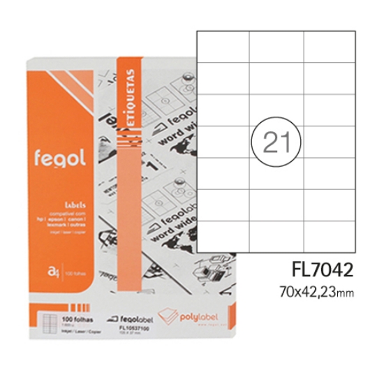 Imagem de ETIQUETAS FEGOLABEL A4 70X42.4MM BRANCAS (CAIXA 100FOLHAS=2100ETIQ.)