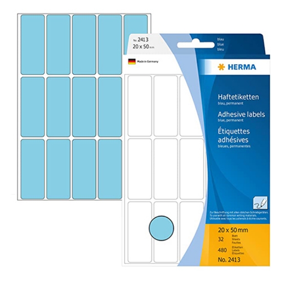 Imagem de ETIQUETAS HERMA A5 20X50MM AZUL REF.2413 (CARTEIRA 32FOLHAS/480ETIQ)