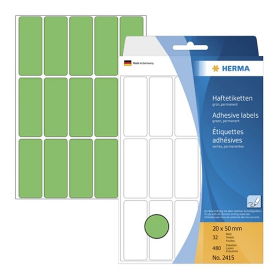Imagem de ETIQUETAS HERMA A5 20X50MM VERDE REF.2415 (CARTEIRA 32FOLHAS/480ETIQ)